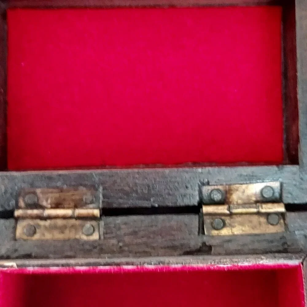 Sarinah Carved Wood Hinged Trinket Box-Peacock Carved into the Lid